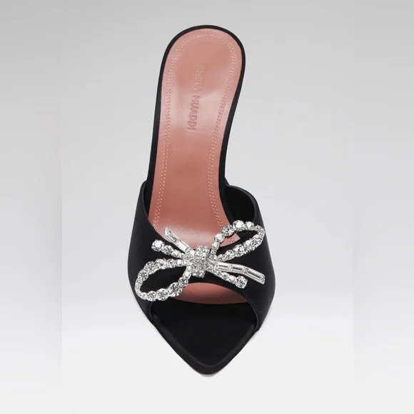 Amina Muaddi Black Heels with Crystal Bow - Picture 7 of 8